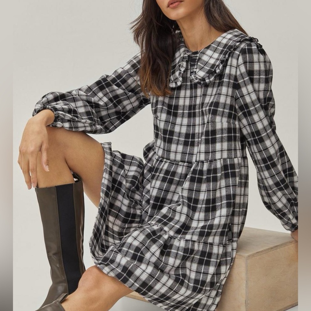 Nastygal Plaid Peter Pan Collar Mini Dress Sz 6 NWT